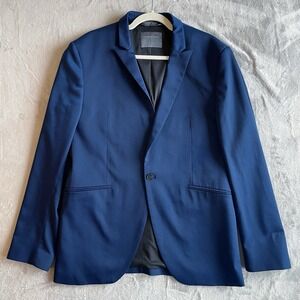 Zara High Sheen Satin Sport Coat EURO Sz 54 Blue Viscose Blazer Jacket US 22